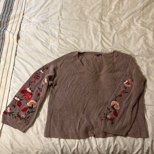 Oversized floral embroidered v neck sweater